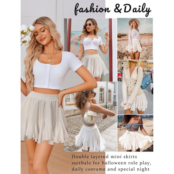 Elegant Women's High Waisted Pleated Mini Skirt with Ruffled Hem - XX-Large - Picture 3 of 6